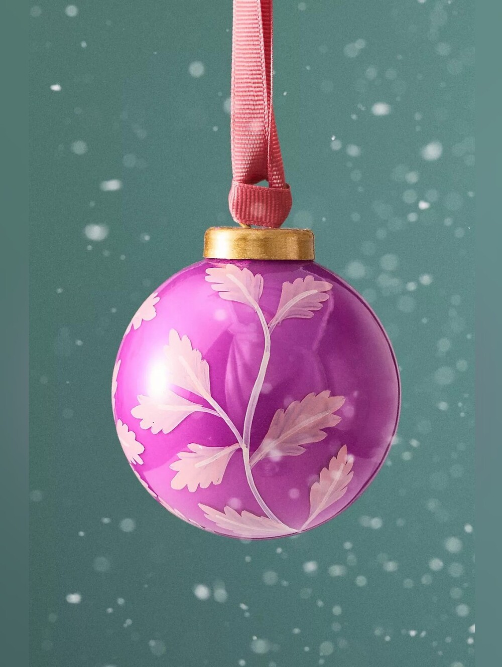 Anthropologie Handpainted Floral Glass Ornament Pink